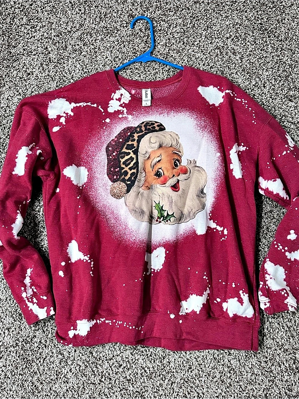 tulle Santa Graphic Bleach Dye Sweatshirt Size Large